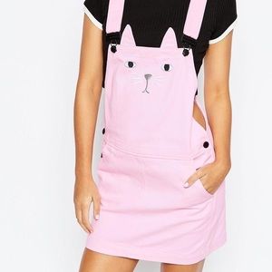 Lazy Oaf pink cat overall pinafore dress